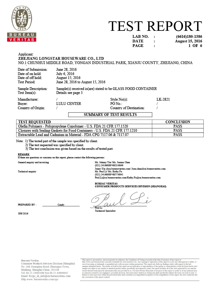 Glass Item FDA
